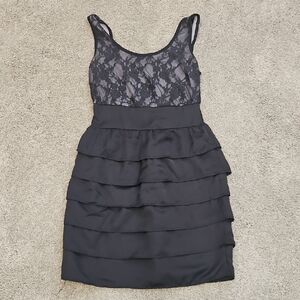 BeBop Black Lace Tiered Mini Dress